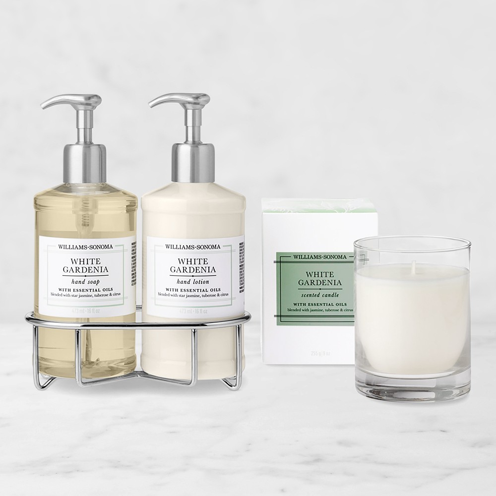 Williams Sonoma White Gardenia Hand Soap, Lotion & Candle 4-Piece Kitchen Set