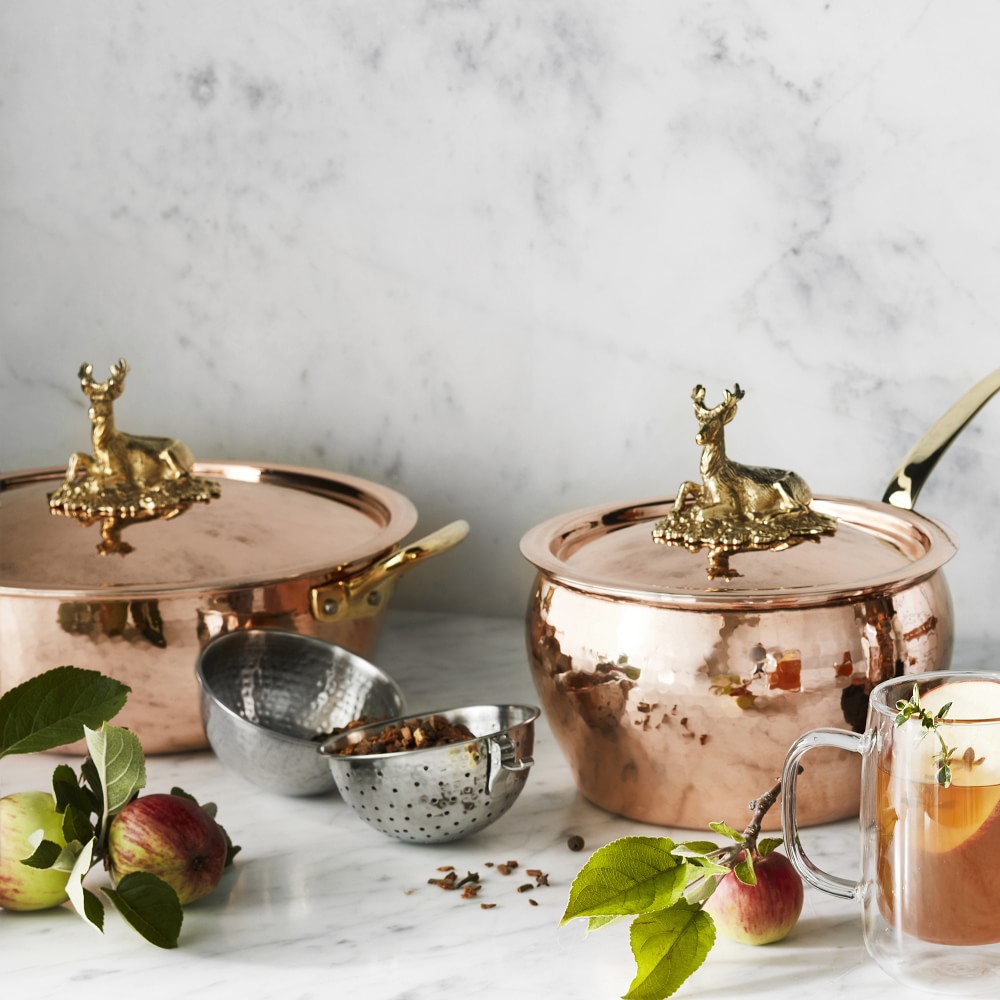 Ruffoni Historia Hammered Copper Sauce Pan with Stag Knob, 3-Qt.