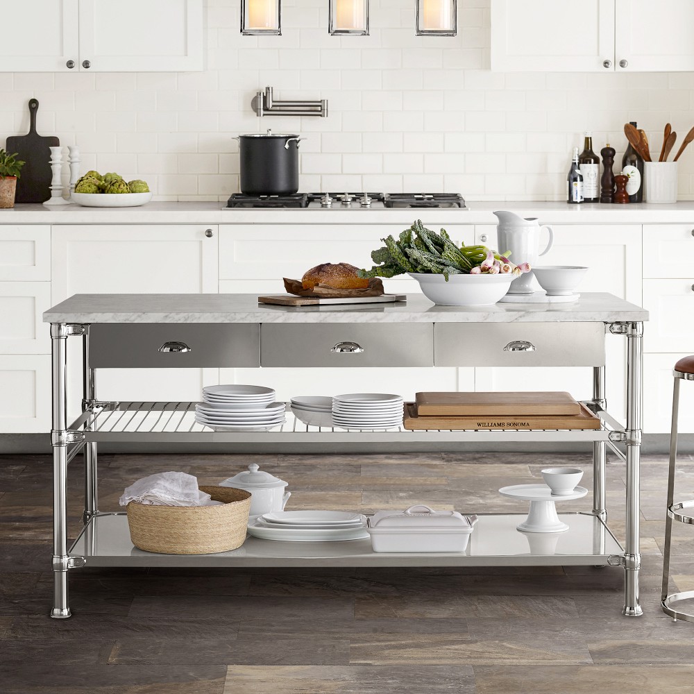 Modular Double Kitchen Island with Marble Top (72