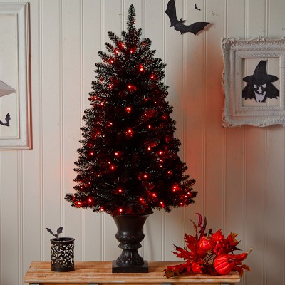 Halloween Black Pre-Lit Faux Tree in Urn, 48