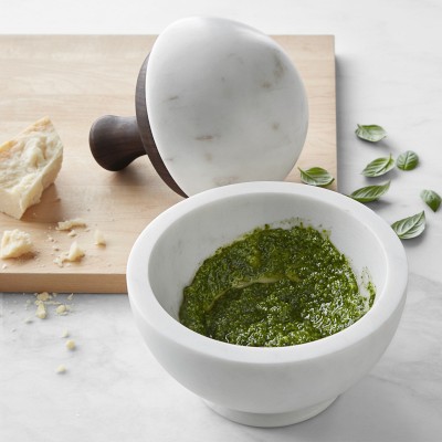 Williams Sonoma White Marble & Walnut Mortar & Pestle