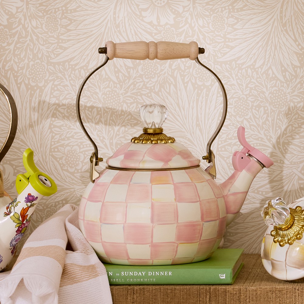 MacKenzie-Childs Rosy Check Whistling Tea Kettle