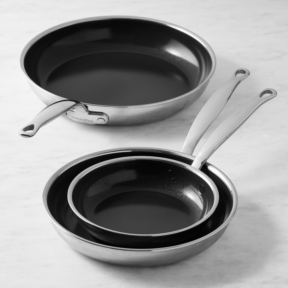 GreenPan™ Premiere Max Stainless-Steel Ceramic Nonstick 3-Piece Fry Pan Set