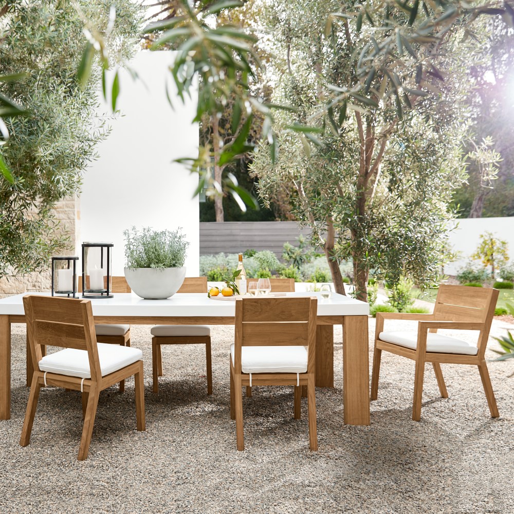 Larnaca Fiberstone Dining Table & Teak Dining Chairs (96