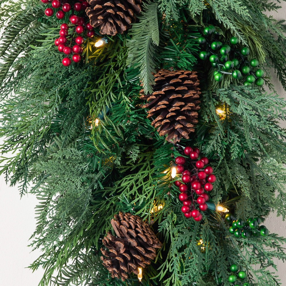 Balsam Hill Outdoor Winter Evergreen Pre-Lit Faux Swag