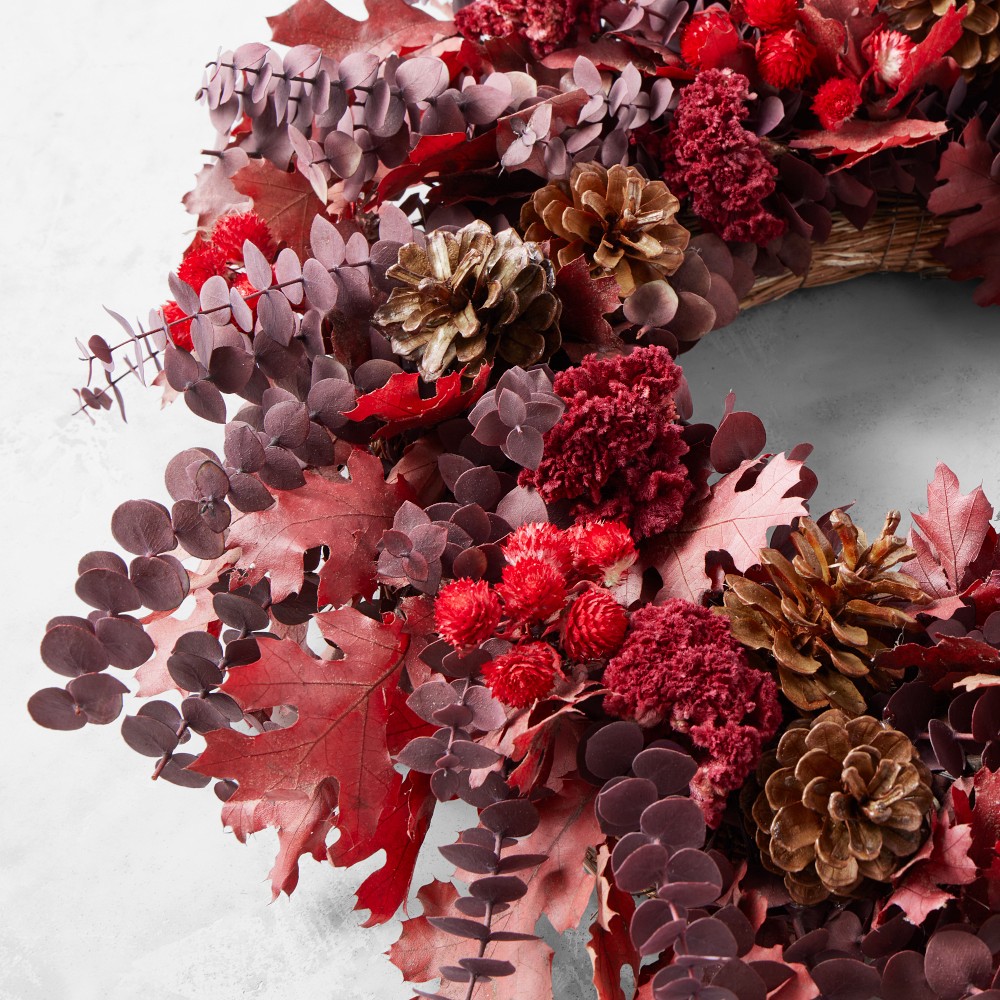 Live Moody Maroon & Red Foliage Wreath, 22