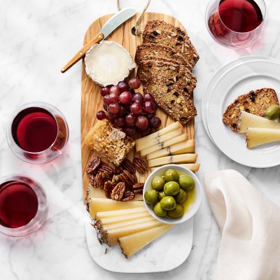 Olivewood & White Marble Rectangular Cheese Board with Cheese Knives