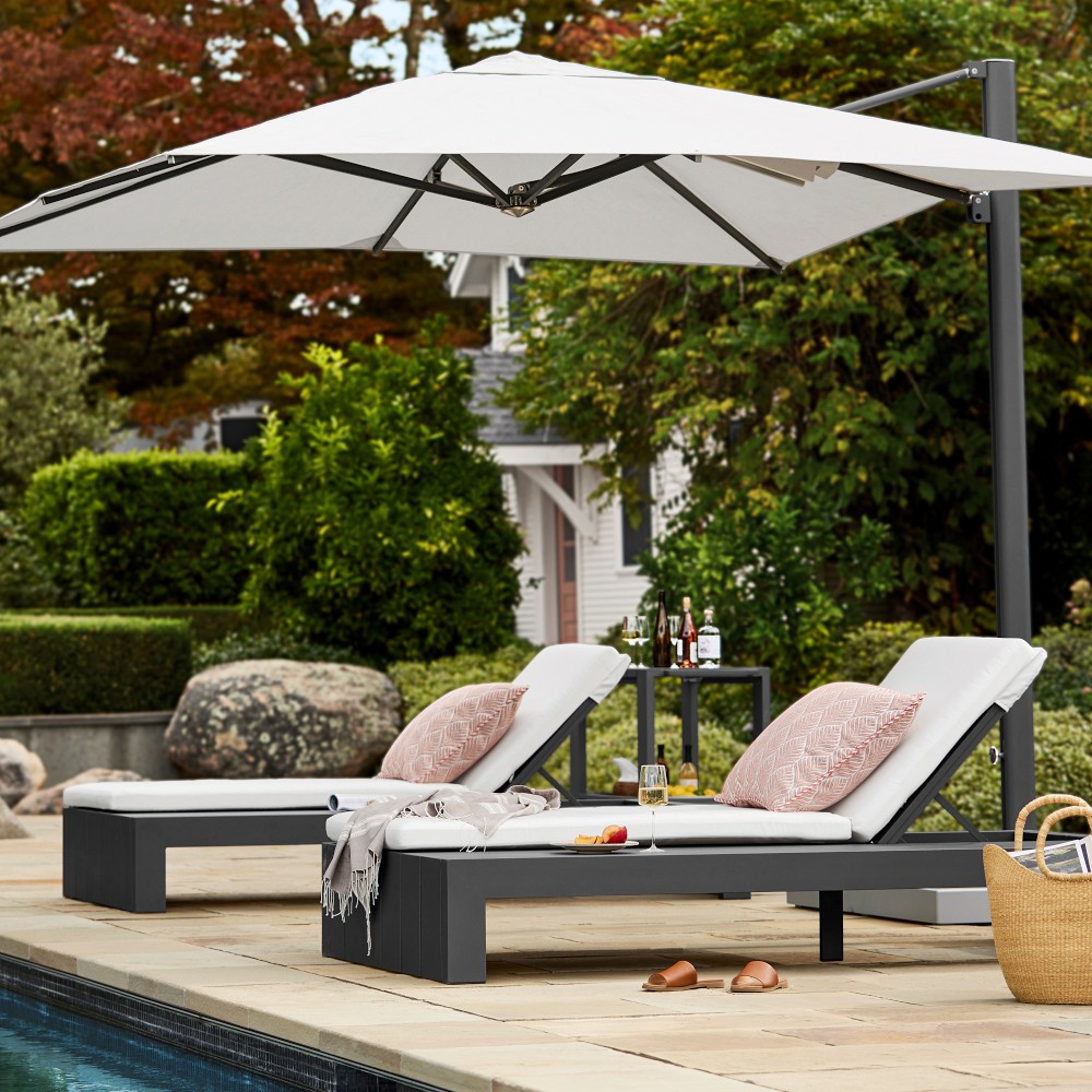 Larnaca Slate Grey Metal Chaise with Built in Table