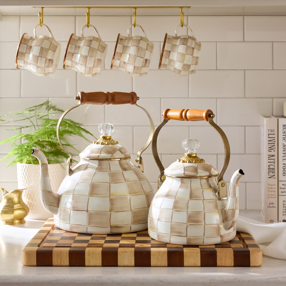 MacKenzie-Childs Mocha Check Tea Kettle