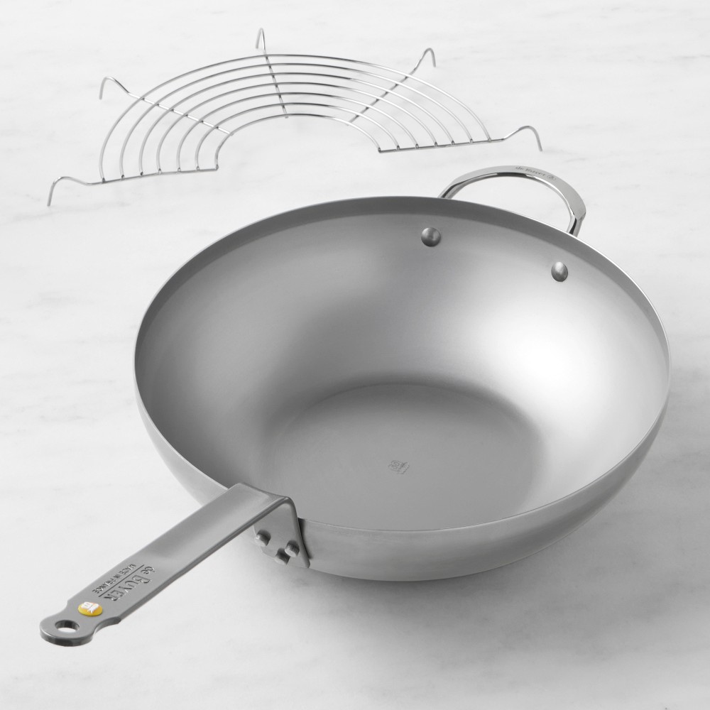 de Buyer Mineral B Carbon Steel Wok with Rack