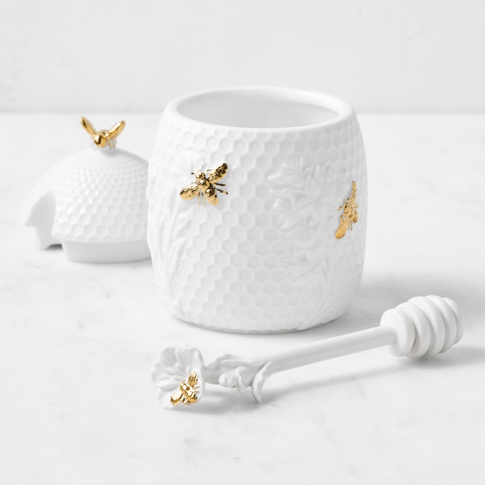 Williams Sonoma Honeycomb Porcelain Figural Honey Pot
