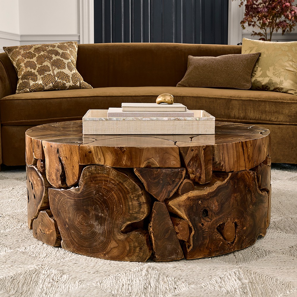 Sliced Teak Round Coffee Table (39