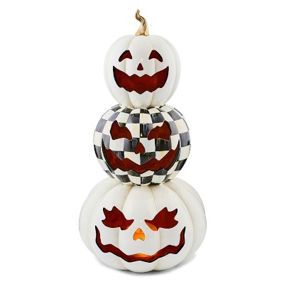 Mackenzie Childs Courtly Check Stacked Illuminated Pumpkins