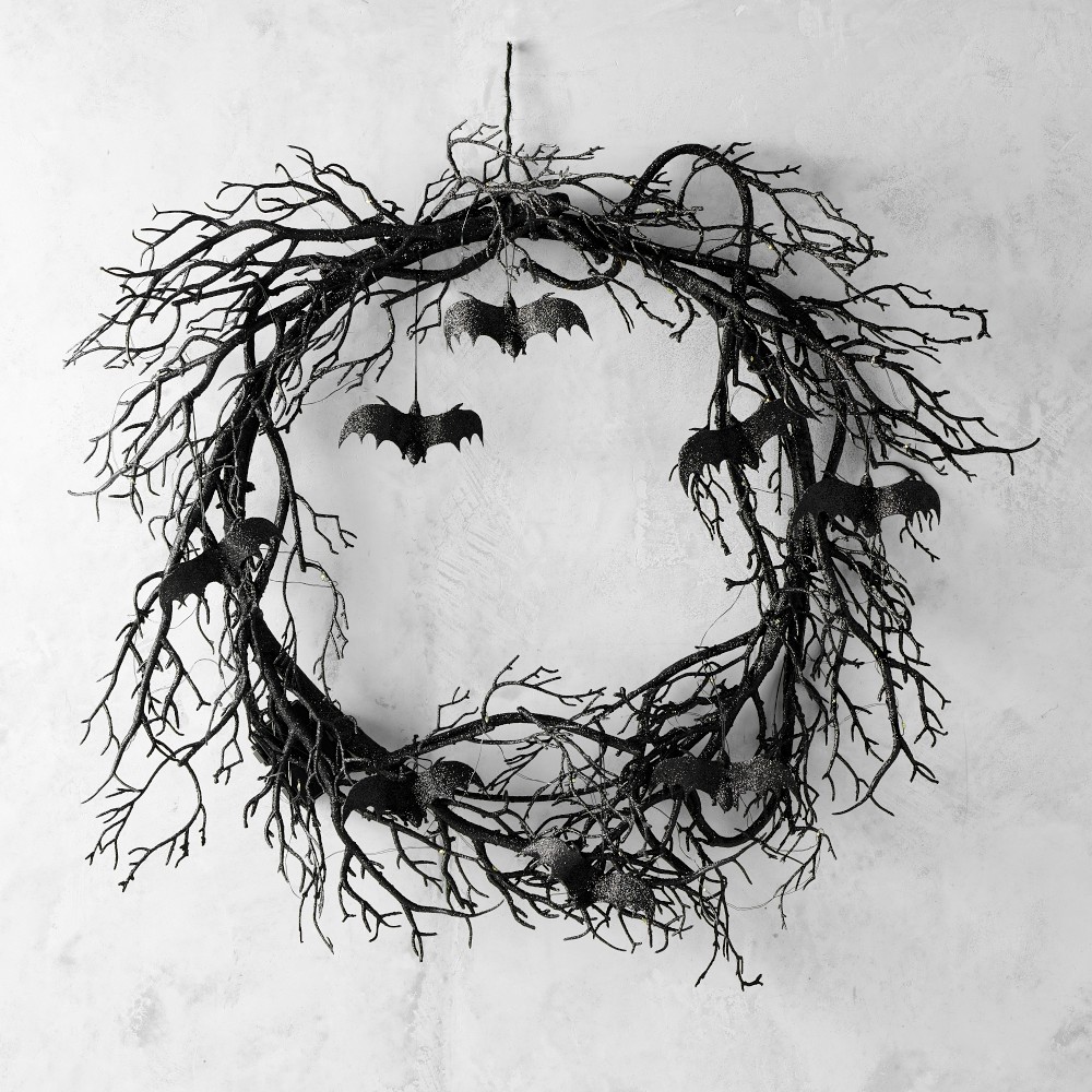 Pre-Lit Faux Branch & Bat Faux Wreath, 26