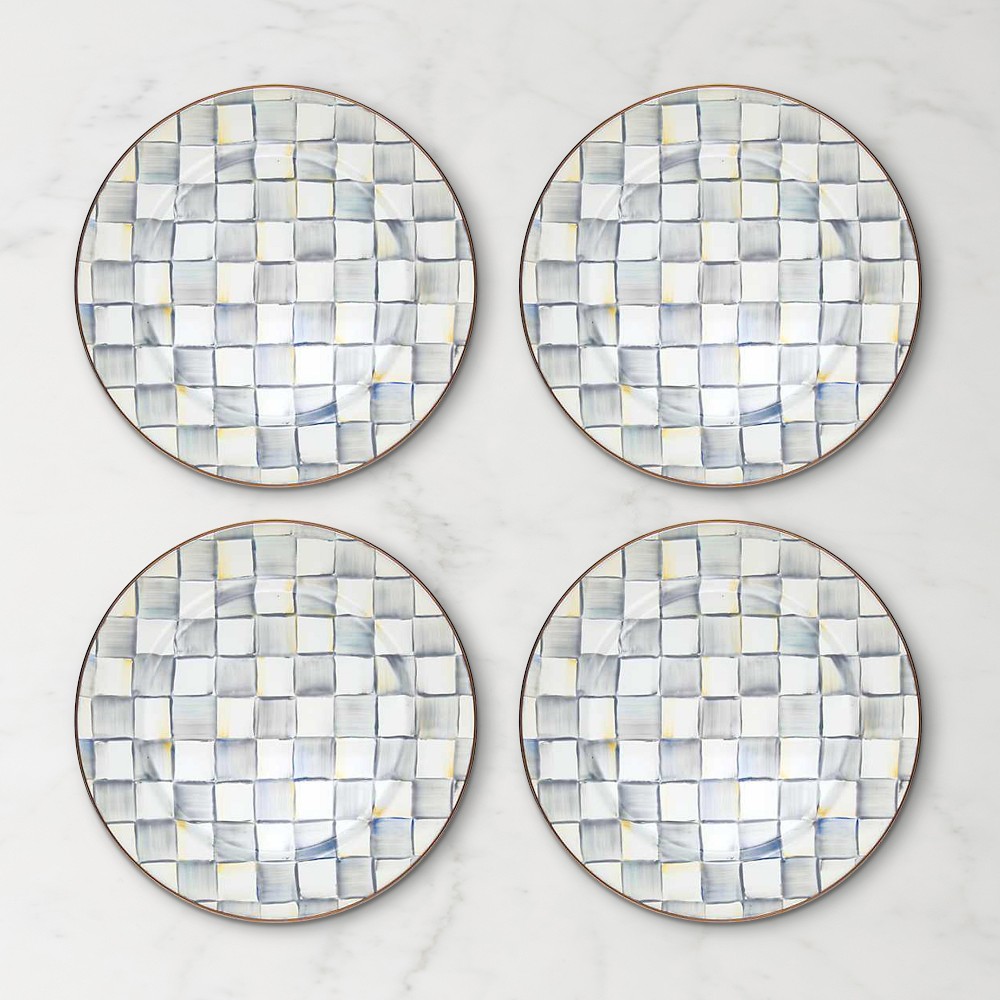 MacKenzie-Childs Sterling Check Chargers, Set of 4