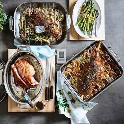 All Clad Stainless-Steel Covered Oval Roasting Pan with Rack