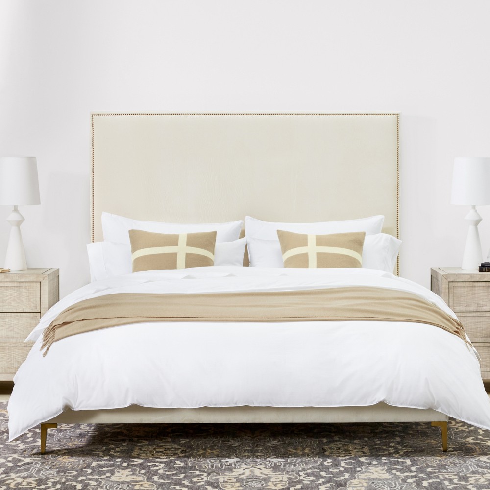 Brooklyn Nontufted Upholstered Bed & Headboard with Nailheads