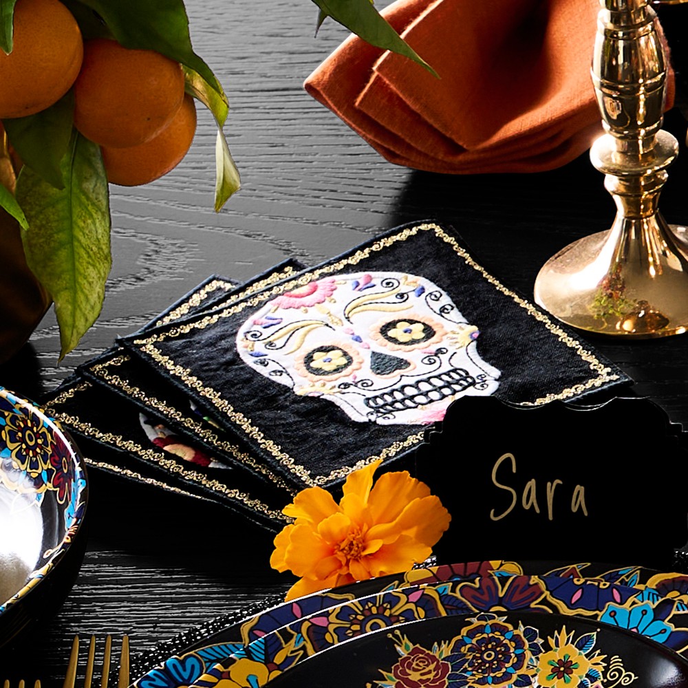 Day of the Dead Embroidered Coasters, Set of 4