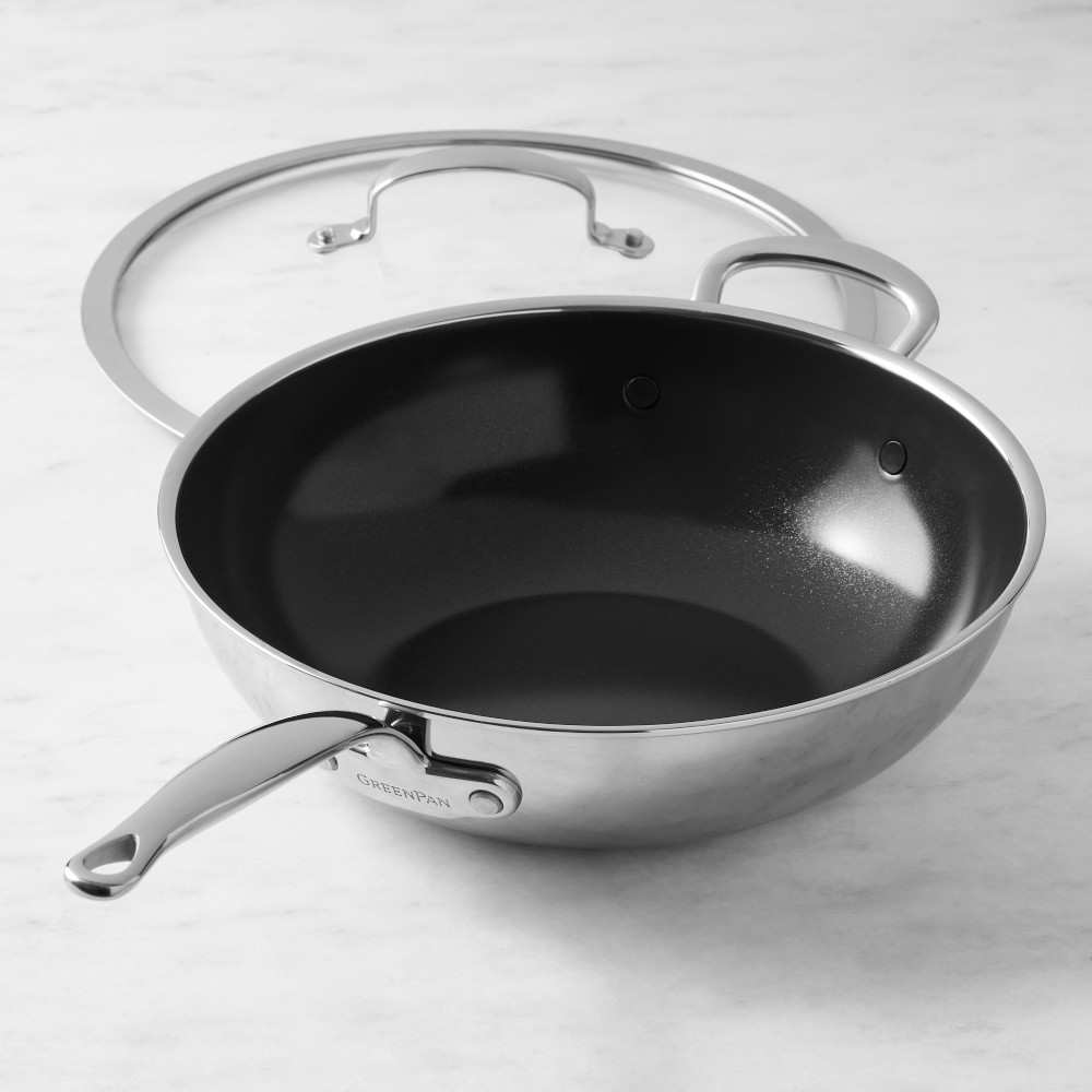 GreenPan™ Premiere Max Stainless-Steel Ceramic Nonstick Covered Wok, 12