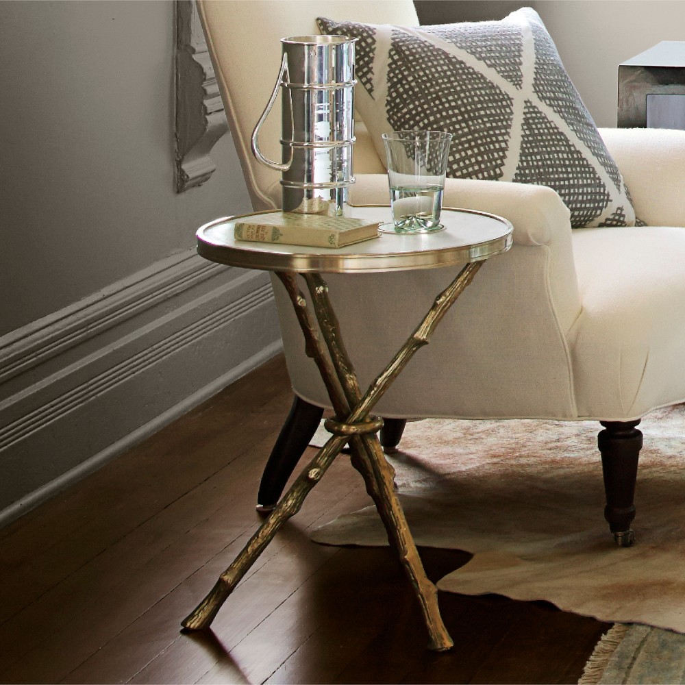 Faux Bois Accent Table with Marble Top (16.5