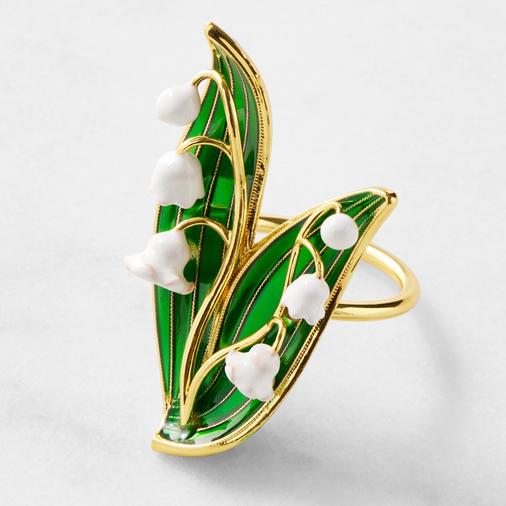 Cloisonné Lily Napkin Rings, Set of 4