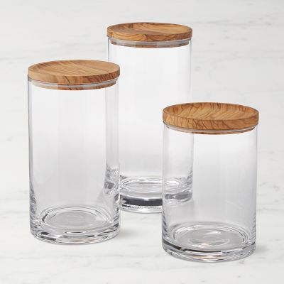 Williams Sonoma Olivewood & Glass Canister
