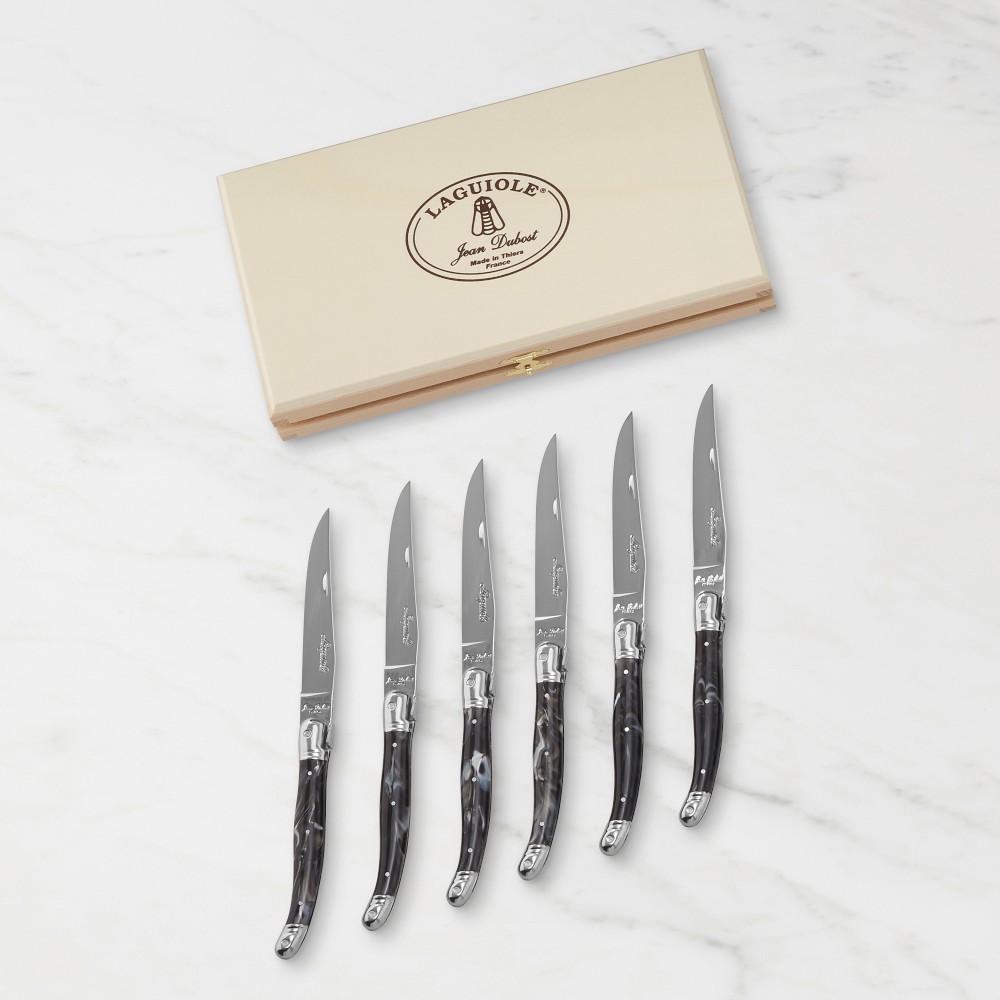 Jean Dubost Laguiole Black Faux Horn Steak Knives, Set of 6