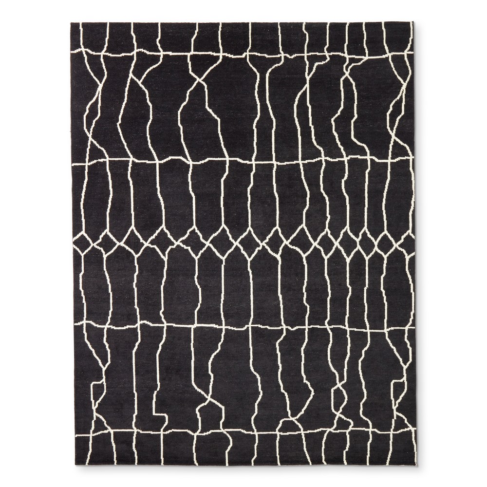 Moroccan Wave Hand Knotted Rug, Black