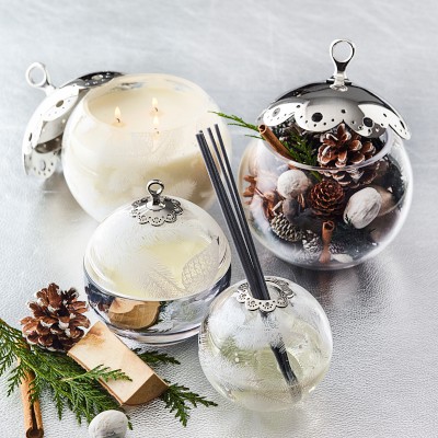 Williams Sonoma Winter Forest Ornament Diffuser, Glass with White Decal