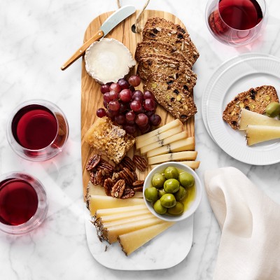 Olivewood & White Marble Cheese Board with Cheese Knives