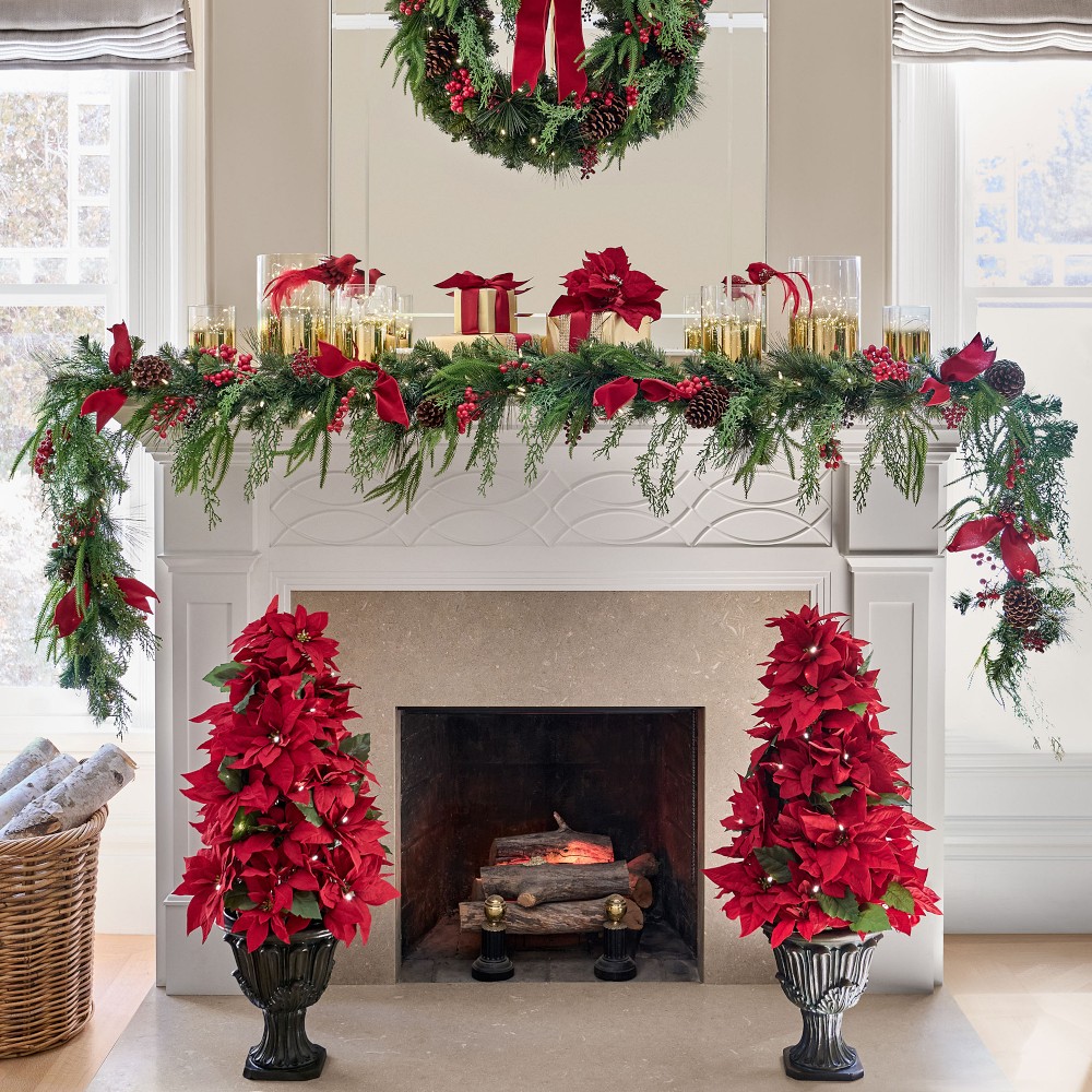 Balsam Hill Lit Poinsettia Celebration Pot Filler