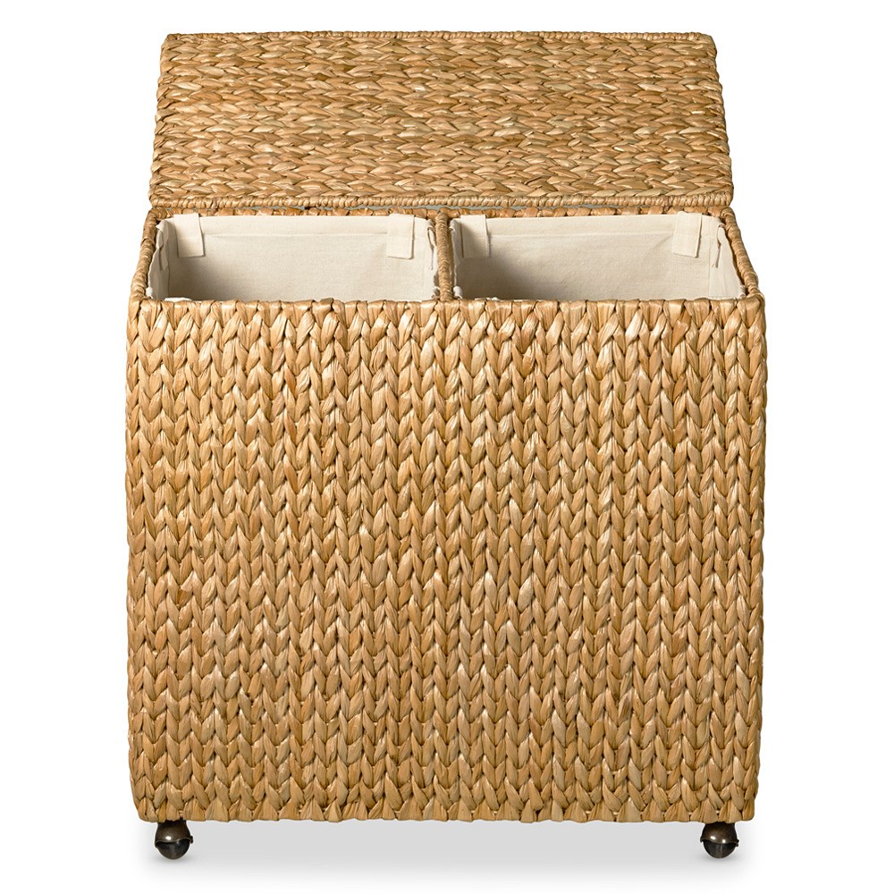 Nantucket Woven Seagrass Double Hamper on Wheels