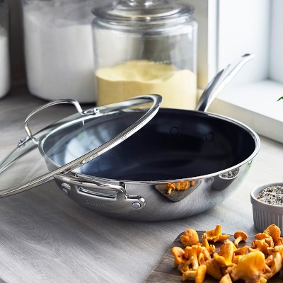 GreenPan™ Premiere Max Stainless-Steel Ceramic Nonstick Covered Wok, 12