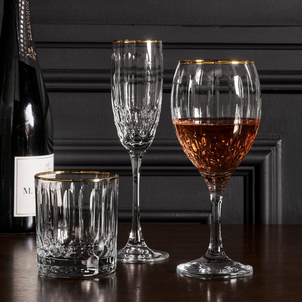 Wilshire Jewel Cut Gold Rim Double Old-Fashioned Glasses, Set of 4