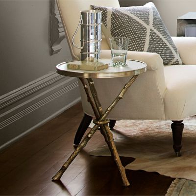 Faux Bois Accent Table with Marble Top (16.5