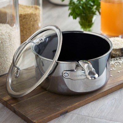 GreenPan™ Premiere Max Stainless-Steel Ceramic Nonstick Saucepan, 2-Qt.