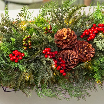 Outdoor Faux Winter Evergreen Window Box
