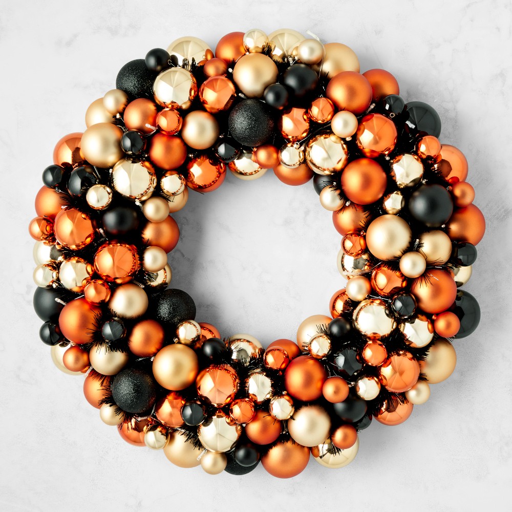 Pre-Lit Halloween Bauble Faux Wreath, 27