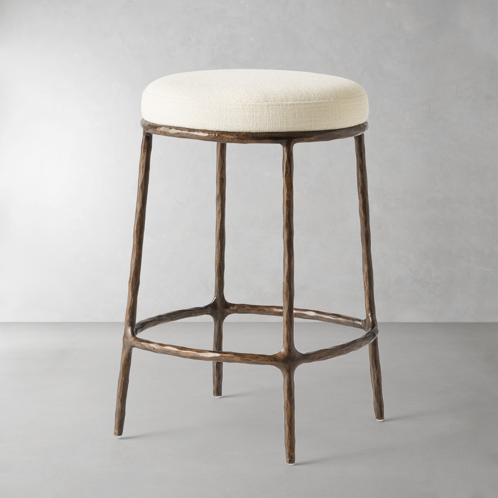 Vincent Hammered Metal Upholstered Counter & Bar Stool