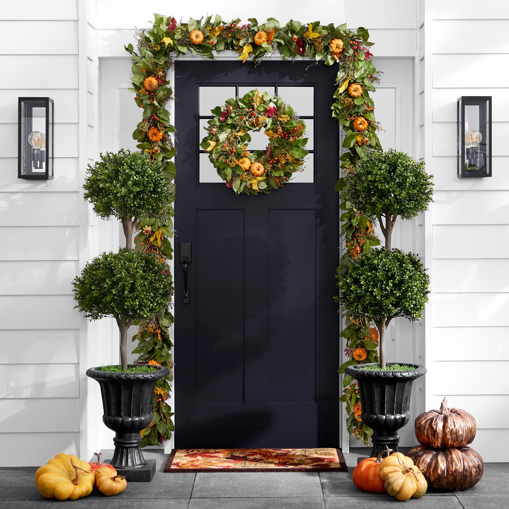 Double Ball-Shaped Faux Boxwood Topiary in Plastic Pot, 48