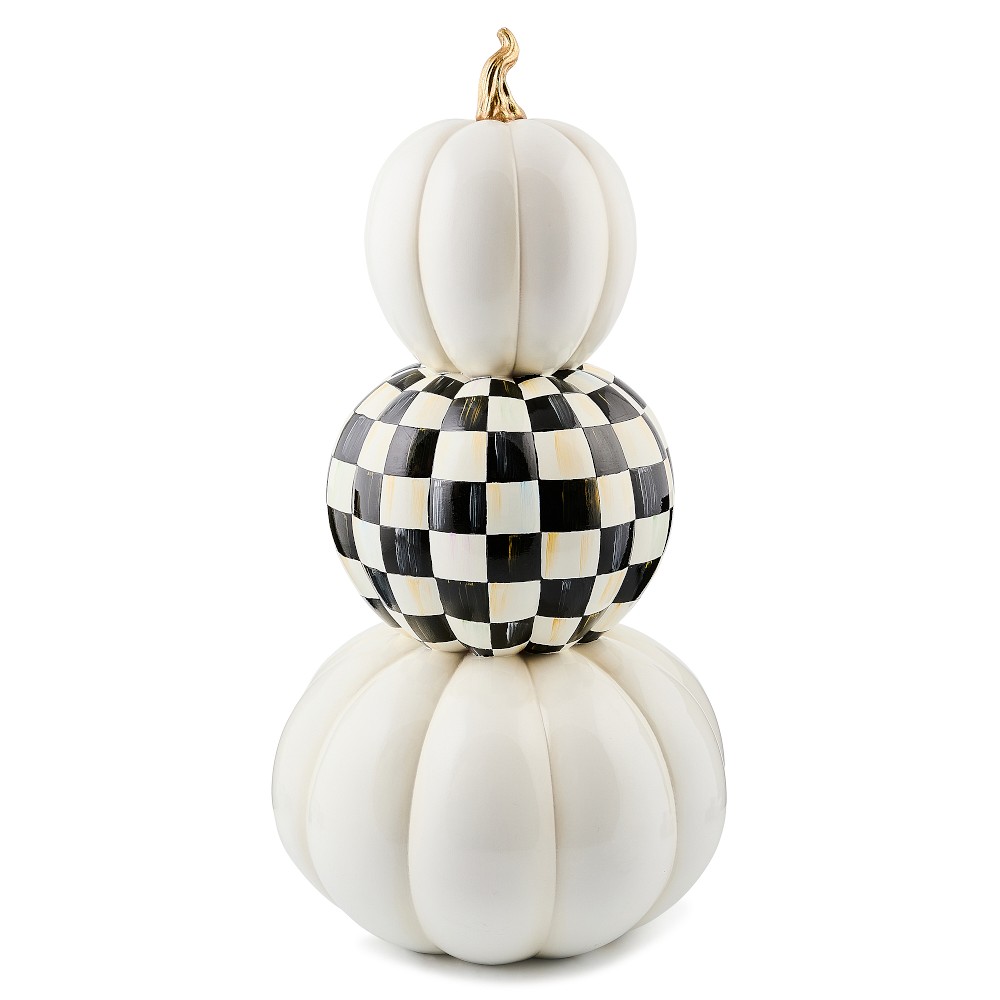 Mackenzie Childs Courtly Check Stacked Illuminated Pumpkins