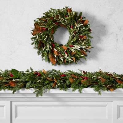 Jeff Leatham x Williams Sonoma Parisian Christmas Live Wreath & Garland