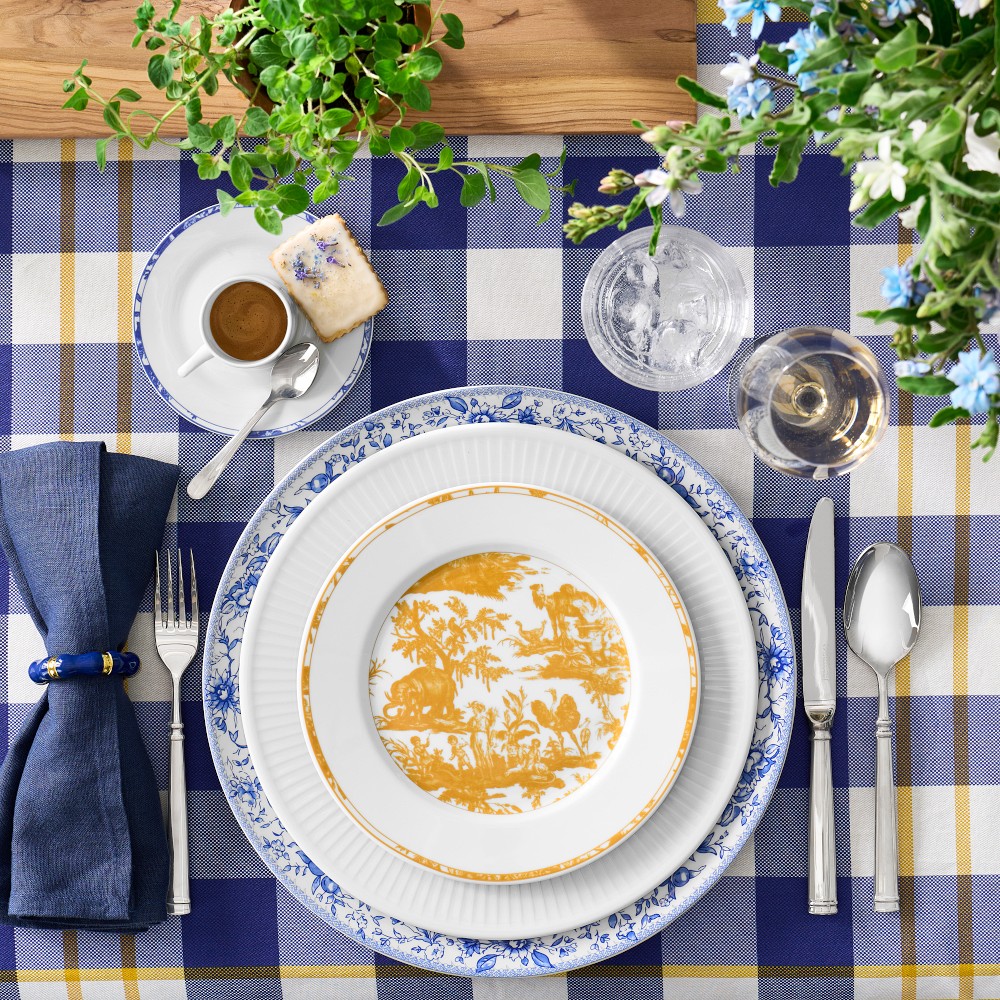 Pillivuyt French Toile Porcelain Espresso Cups & Saucers