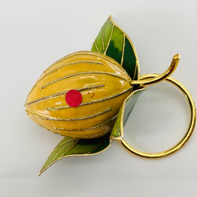 OPEN BOX: Lemon Cloisonné Napkin Rings, Set of 4