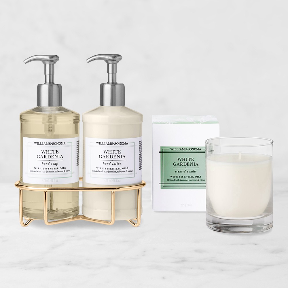 Williams Sonoma White Gardenia Hand Soap, Lotion & Candle 4-Piece Kitchen Set