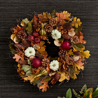 Pomegranate & Pumpkin Cornucopia Live Wreath, 20