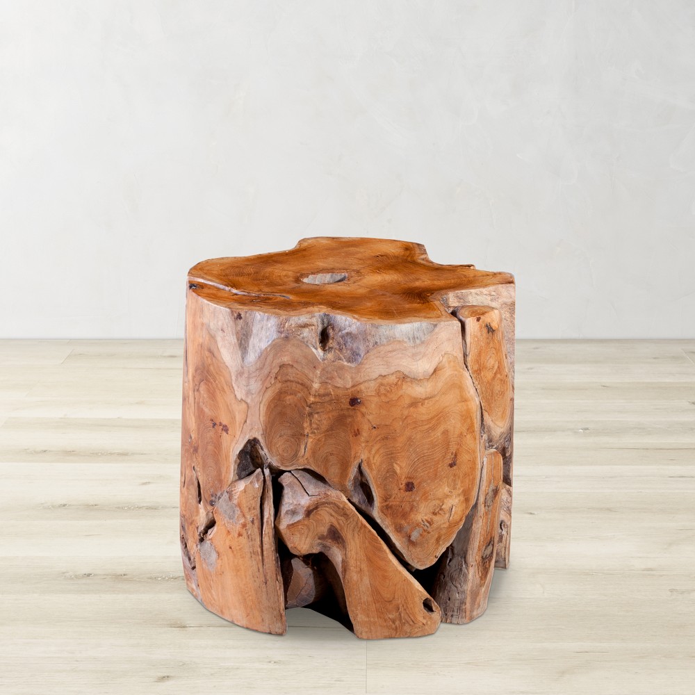Sliced Teak Live Edge Stool (16