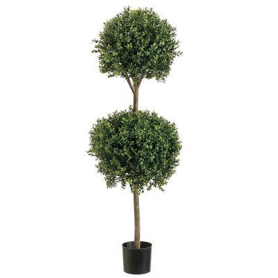 Double Ball-Shaped Faux Boxwood Topiary in Plastic Pot, 48