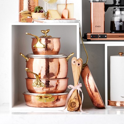 Ruffoni Historia Hammered Copper 11-Piece Cookware Set with Olivewood Tools