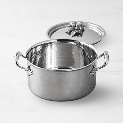 Ruffoni Opus Prima Hammered Stainless-Steel Stock Pot with Garlic Knob, 6-Qt.
